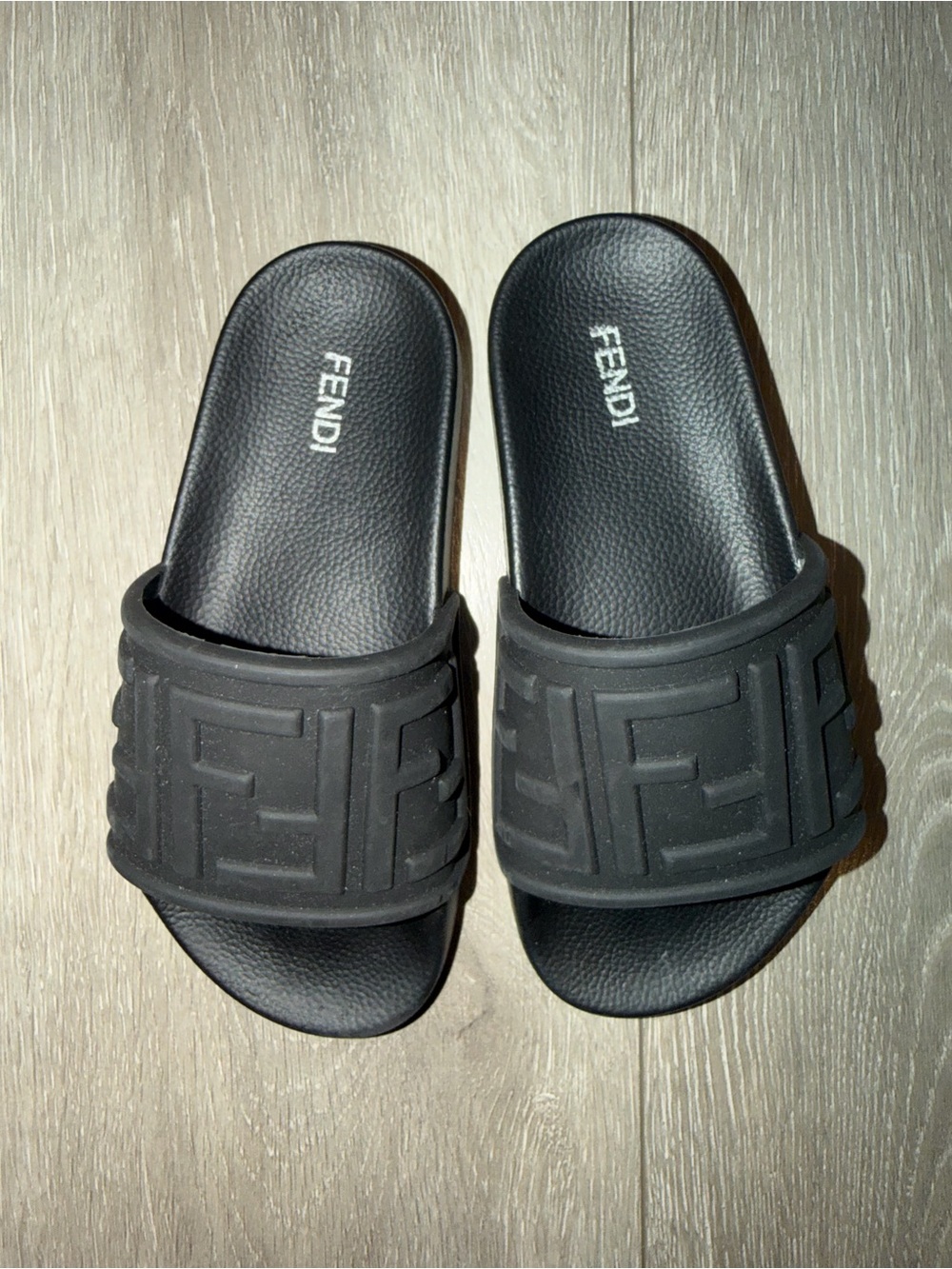 Fendi Black Embossed FF Rubber Slide Sandals